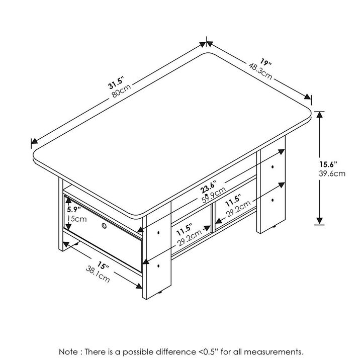 Furinno Andrey Coffee Table with Bin Drawer, Amber Pine/Black