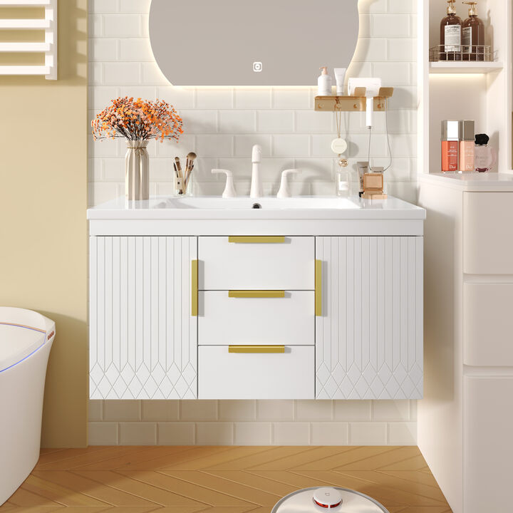 ELEMENT ACE Wall Mounted Floating Bathroom Vanity with Storage Cabinet and Two Drawers