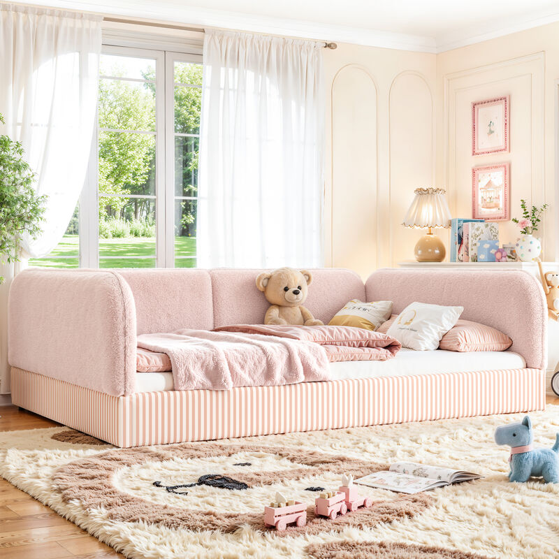 Hemzas Teddy Boucl&eacute; Upholstered Kids Daybed Frame image number 3