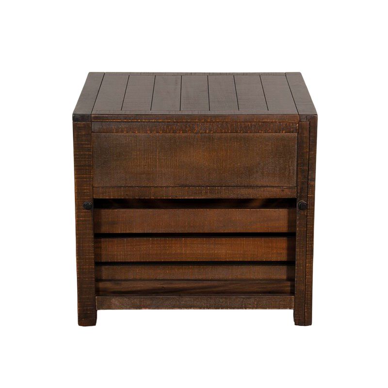 Flint End Table, 1 Drawer, 1 Crate, Dark Brown Mahogany Wood, 26 Inch