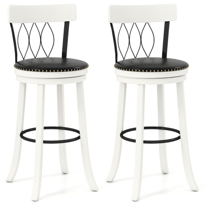 Hivvago Set of 2 Bar Stools Swivel Bar Chairs with Footrest Rubber Wood Frame and Tufted Rivets