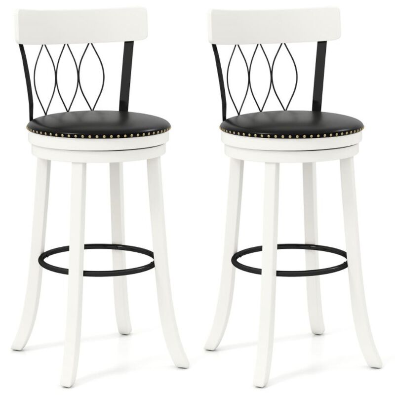 Hivvago Set of 2 Bar Stools Swivel Bar Chairs with Footrest Rubber Wood Frame and Tufted Rivets