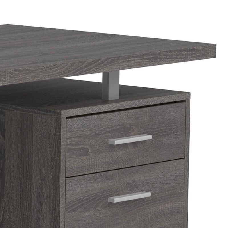 Wooden Office Desk with 1 Drawer and 1 Door Cabinet, Gray-Benzara