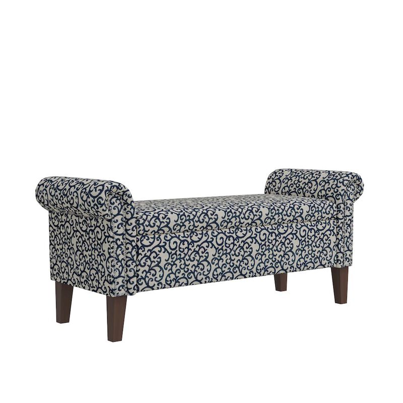 HL Home Furnishings Rolled Arm Storage Ottoman in Black Curly Vine