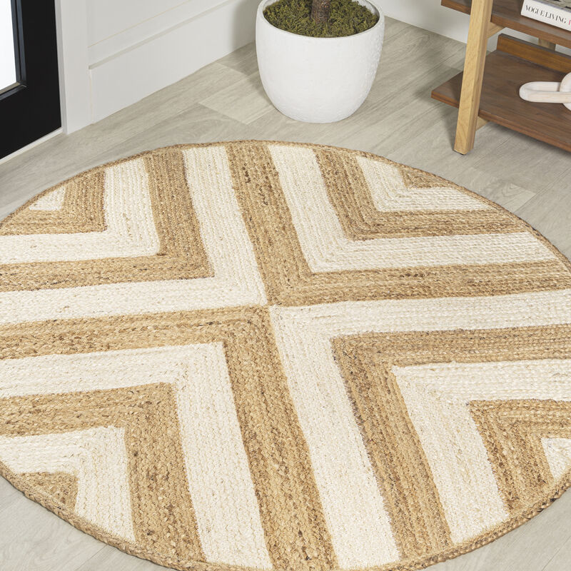 Piper Two Tone Chevron Round Jute Round Area Rug