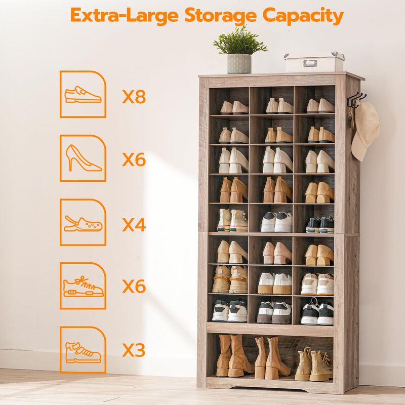 Shoe Storage Cabinet 9-Tier with 24 Compartments and 3 Hooks for Entryway image number 4