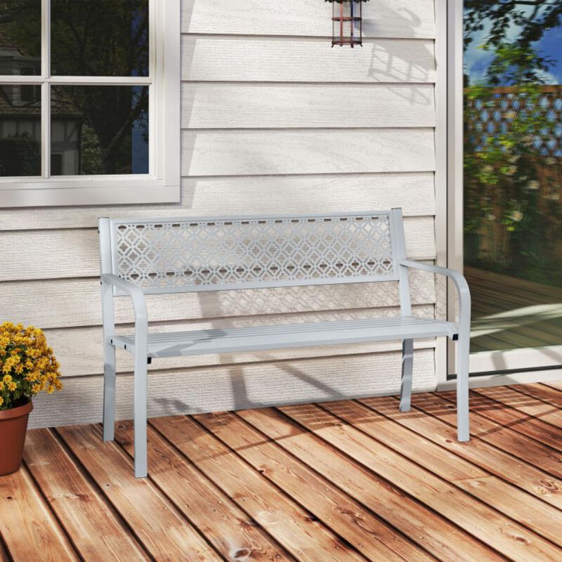 Hivvago Outdoor Garden Bench with Geometric Lattice Backrest and Slatted Seat