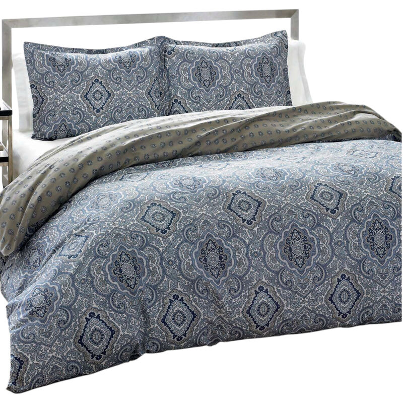 3-Piece Cotton Comforter Set &ndash; Soft Bedding with Damask Pattern and Pillow Shams