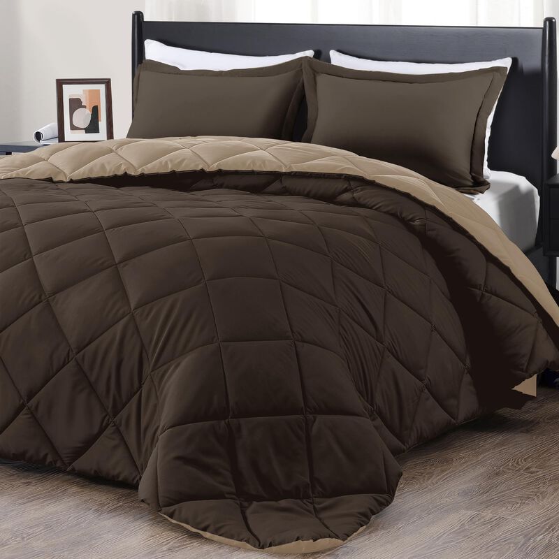 downluxe King Size Comforter Set - Brown and Tan King Comforter, Soft Bedding Comforter Sets for All Seasons, King Comforter Set image number 0