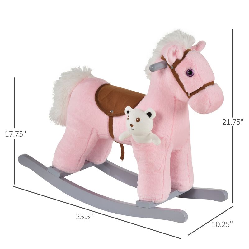 Kids Plush Ride-On Rocking Horse Toy Children Chair with Soft Plush Toy & Fun Realistic Sounds - Pink