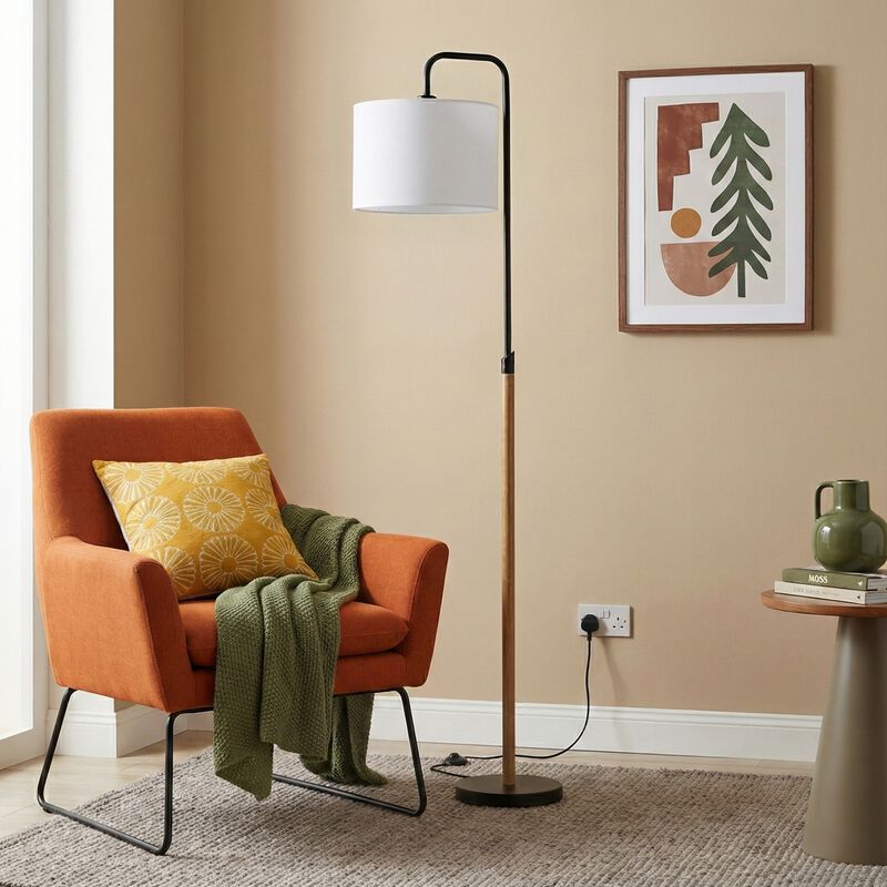 ELEMENT ACE Arc Floor Lamp with Cylinder Shade Curved Standing Light for Living Room Bedroom Reading Corner Office Home and Commercial Space Illumination image number 4