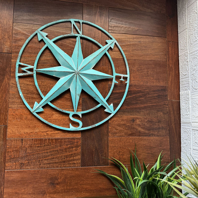 Aqua Metal Compass Rose Wall Decor 20.25 inch Coastal Nautical Beach Art image number 5
