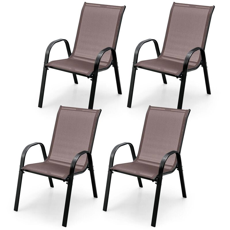 Set of 4 Stackable Patio Dining Chairs with Armrests and Breathable Fabric image number 0