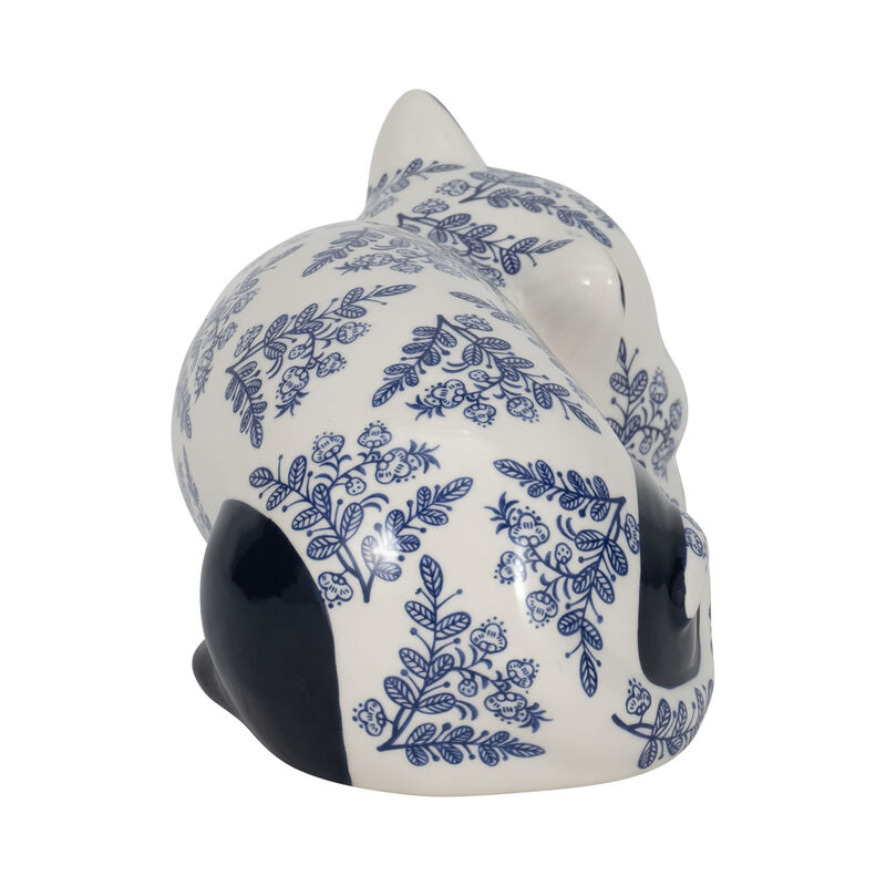 Cer, 9" Sleeping Chinoiserie Cat, Blue/white image number 2
