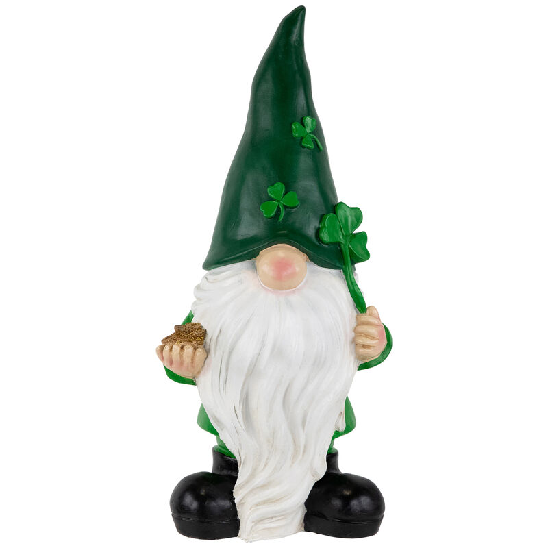 16.75" St. Patrick's Day Shamrock Gnome Outdoor Garden Statue