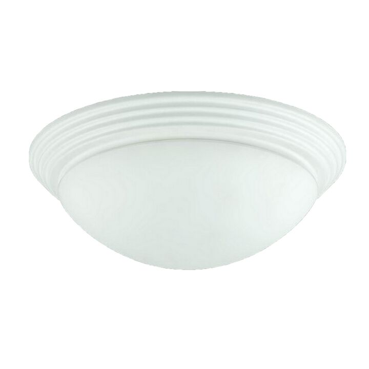 Jesse 12 Inch Modern Ceiling Lamp with White Glass Dome Shade, White Trim-Benzara