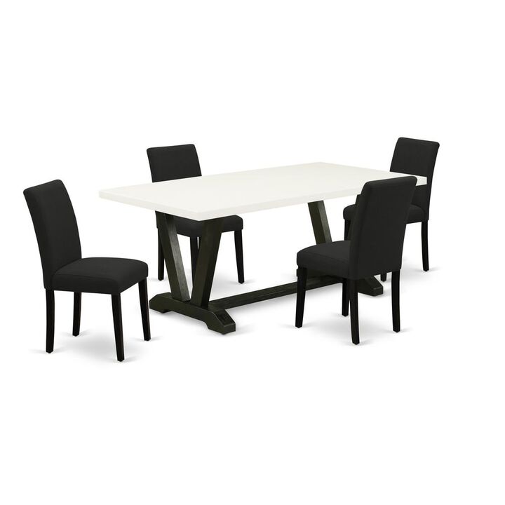 East West Furniture 5-Pc Kitchen and Dining Room Chairs Includes 4 Parson dining chairs with Upholstered Seat and High Back and a Rectangular Wood Dining Table - Black Finish
