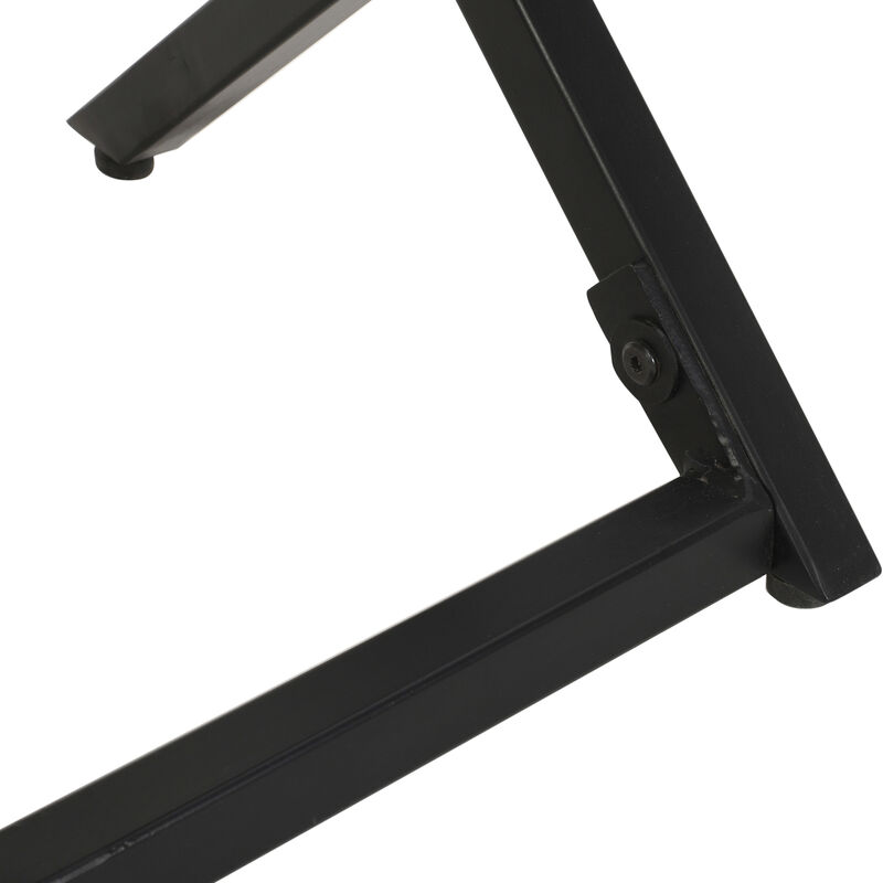 23 Inch Side End Table, Natural Brown Round Wood Top, Modern Black Angled Iron Legs