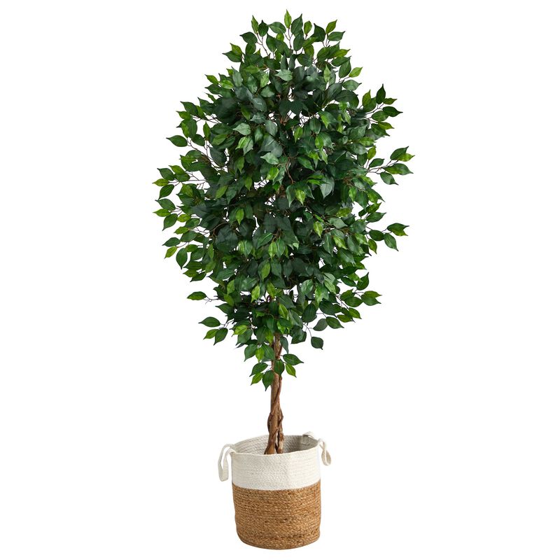 Hivvago 6 Feet Ficus Artificial Tree with Natural Trunk in Handmade Natural Jute and Cotton Planter