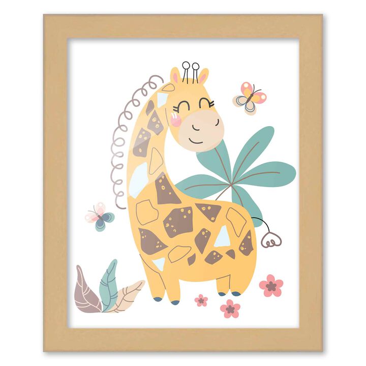 8x10 Framed Nursery Wall Art Boho Safari Giraffe Poster In Natural Wood Frame For Kid Bedroom or Playroom