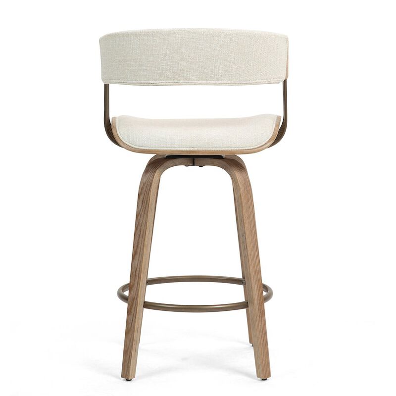 Glamour Home Berke Beige Upholstered Fabric Counter Stool with Natural Wood Legs