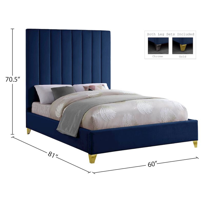 Meridian Furniture Via Navy Velvet Full Bed