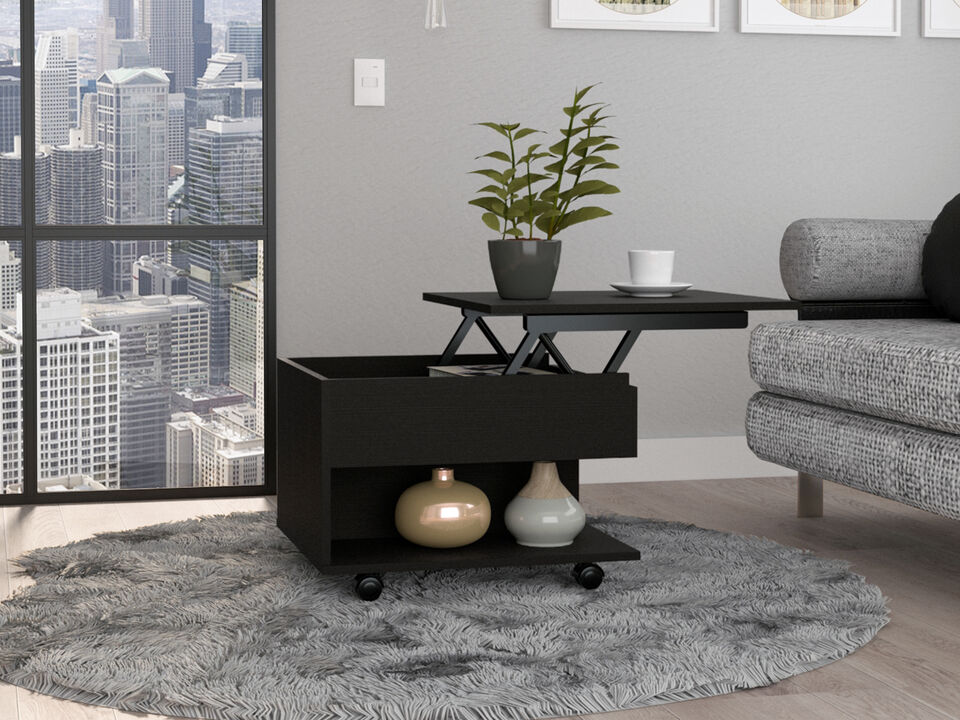 Peterson 1-Drawer 1-Shelf Lift Top Coffee Table Black Wengue