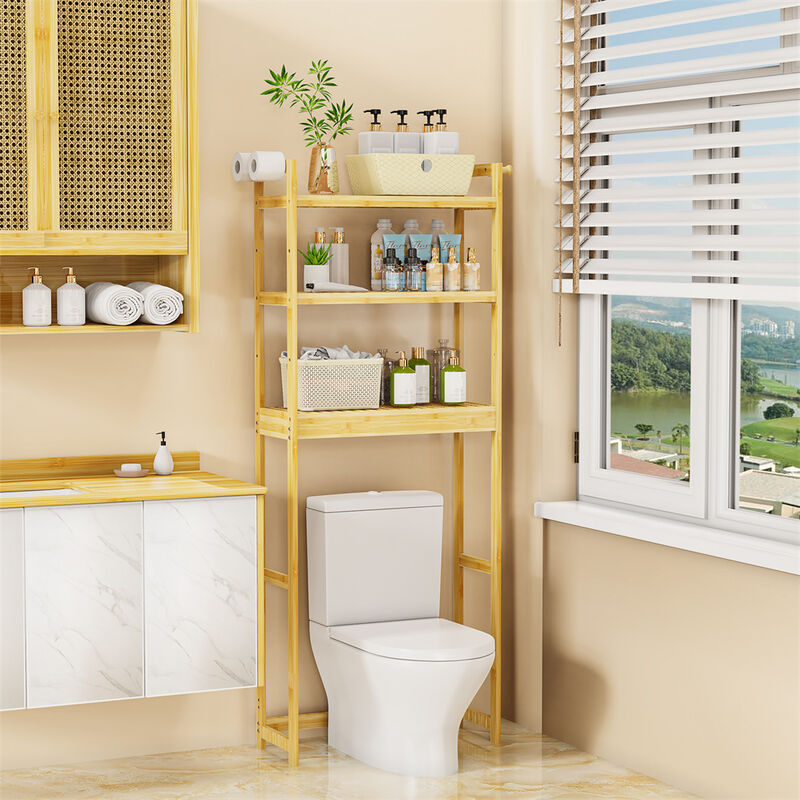Over Washing Machine Space Saving Bamboo Storage Rack 3 Shelves Laundry Utility image number 3