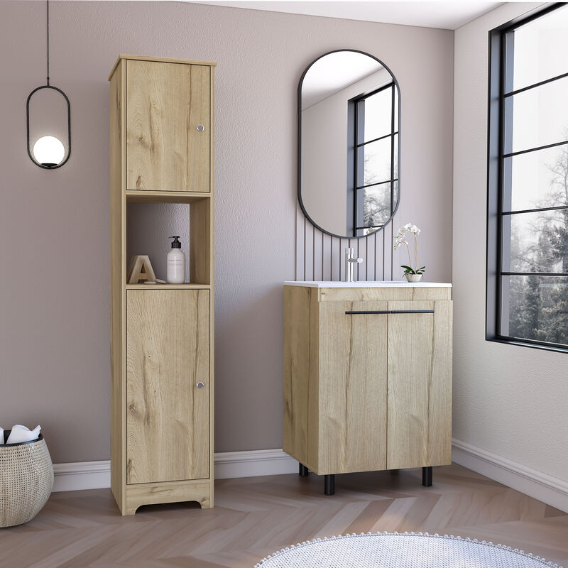 DEPOT E-SHOP Hartford 2 Piece Bathroom Set, Yaka Linen Cabinet + Dustin Free Standing Sink Cabinet , Light Oak