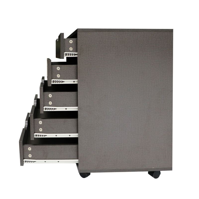 The filing cabinet has five drawers, a small rolling filing cabinet, a printer rack, an office locker, and an office pulley movable filing cabinet dark Gray