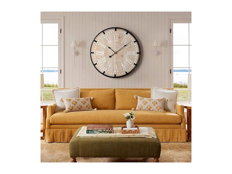 Farmhouse Metal Circle Wood Bedrooms Wall Clock 30 Inch Silent Battery Operated image number 2