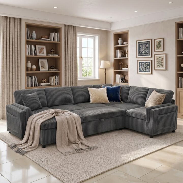 111" U-Shaped Convertible Sectional Sofa Bed