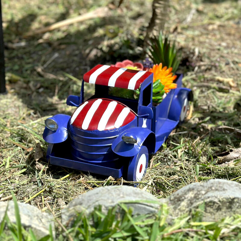 Rustic Blue Metal Vintage Patriotic Pickup Truck Planter Antique Stars & Stripes image number 3