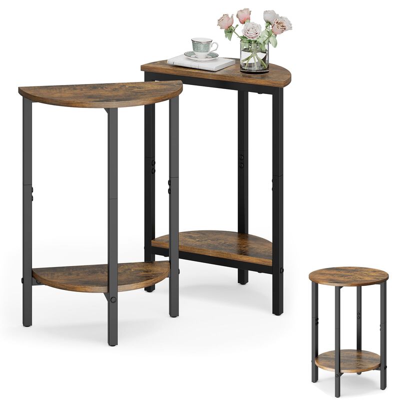 Vagusicc Side Tables Small End Tables, Set of 2 Half Round Side Table for Living Room, 2 Tier Small Couch Side Table, Small Roun