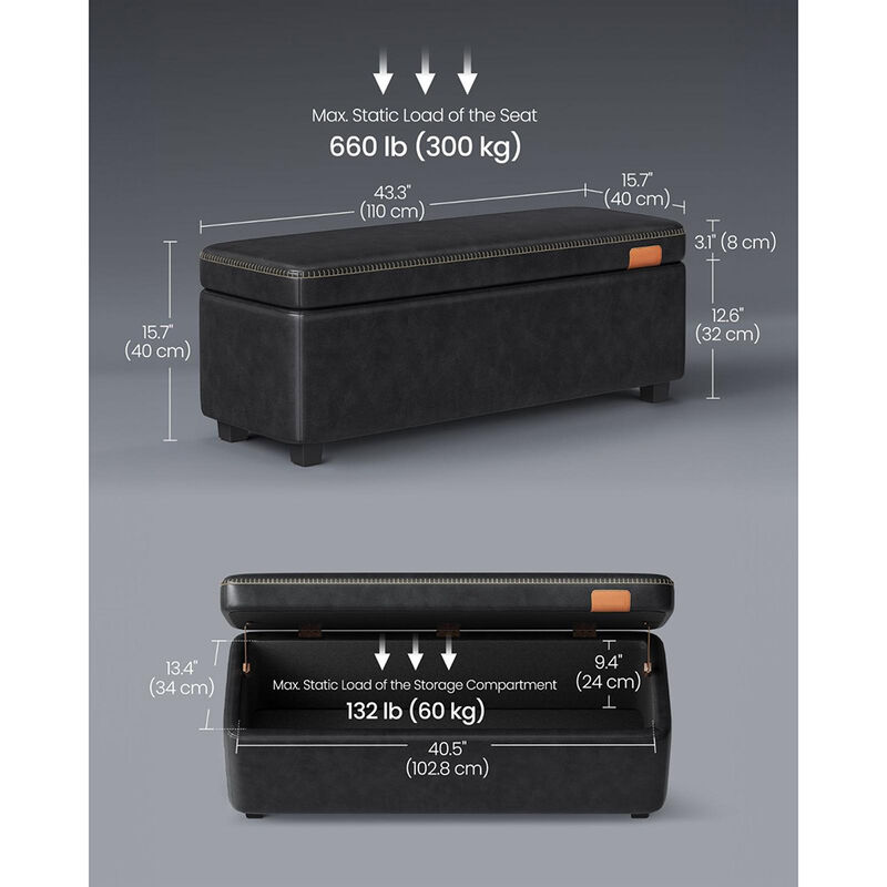 Storage Ottoman Bench with Cushion Top and Hidden Storage for Stylish Organization