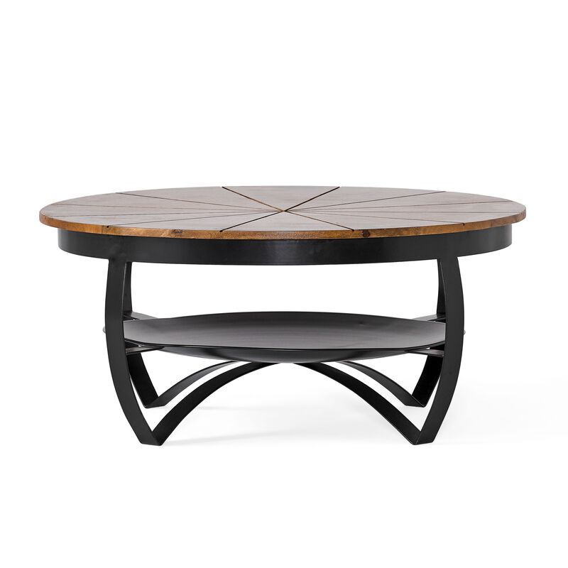 Coffee Table, 36 Inch, Round Mango Wood Top, Iron Curved Legs, Brown