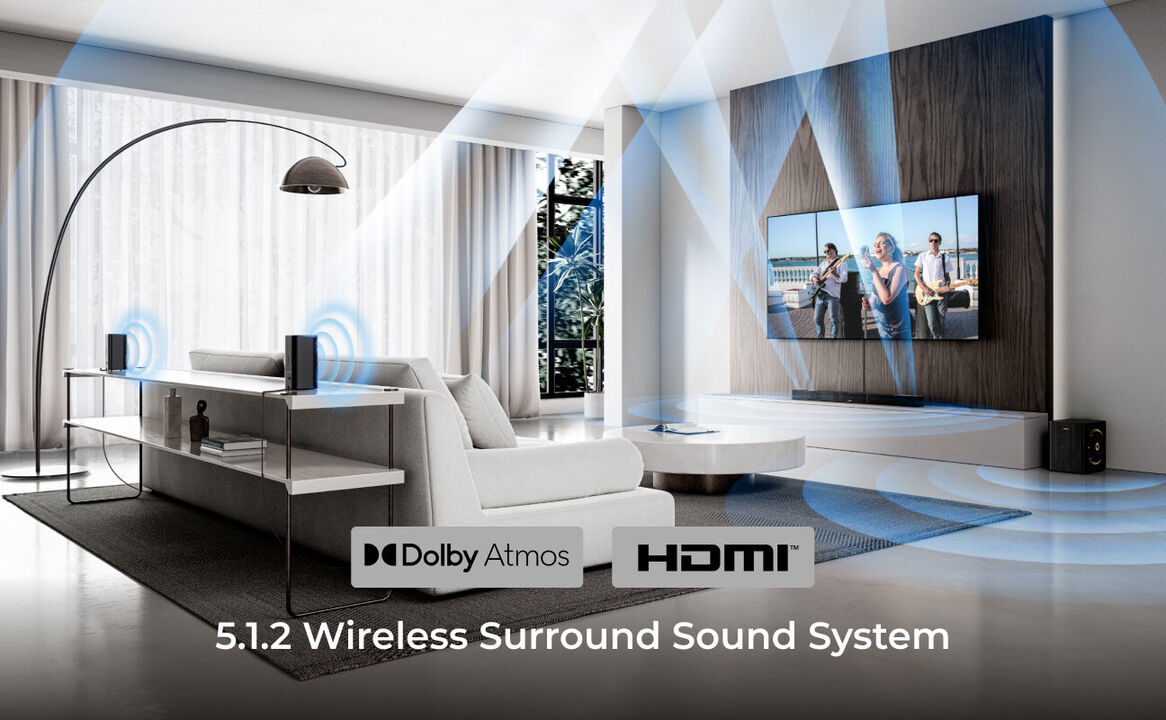 ULTIMEA Skywave Series 5.1.2 Channel Wireless Surround Sound Bar for Smart TV, 530W Sound System with Dolby Atmos