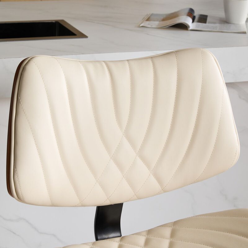 Clihome Mid Century Modern Walnut Bentwood Bar Stools Set of 2,Adjustable Counter Height Black Leather Upholstered 360&deg;Swivel Bar Chairs