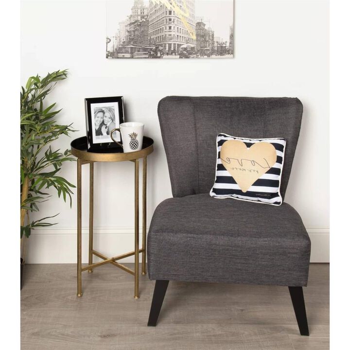 Hivvago Gold Finish Metal Round End Table Nightstand with Removable Teal Tray Top