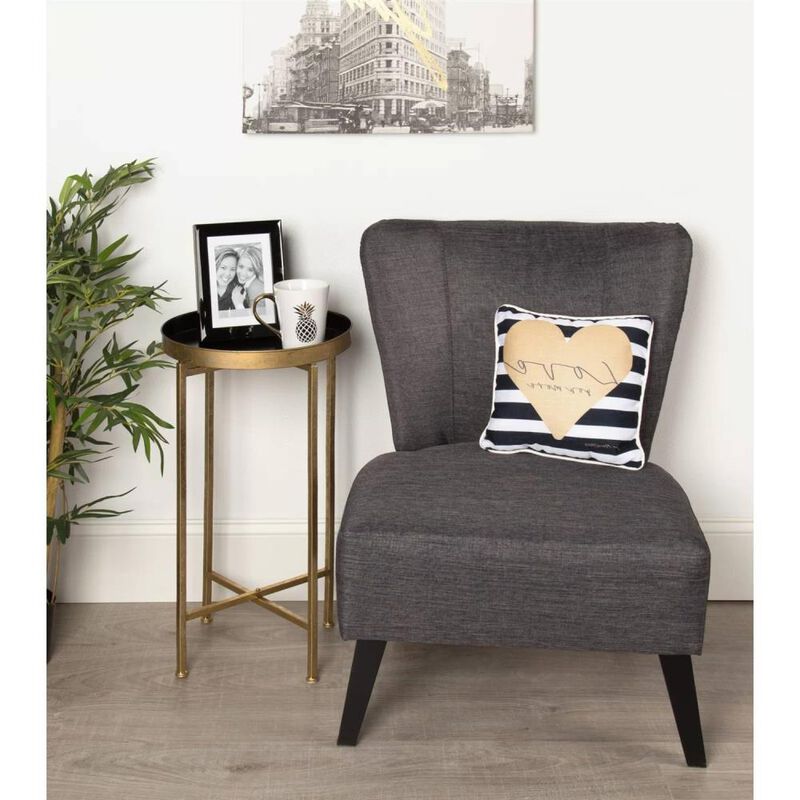 Hivvago Gold Finish Metal Round End Table Nightstand with Removable Teal Tray Top