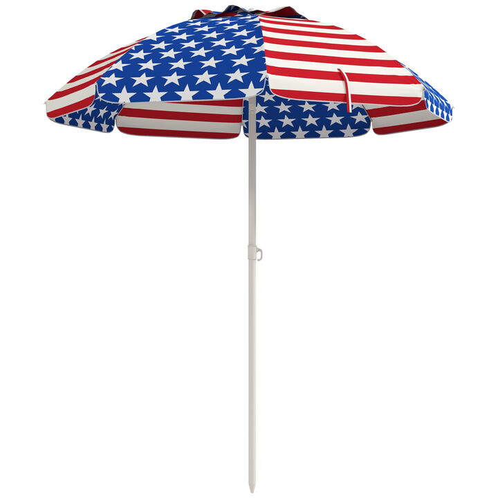 Outsunny 5.7' Portable Beach Umbrella with Tilt, Outdoor Umbrella with Vented Canopy, Flounce, American National Flag Pattern