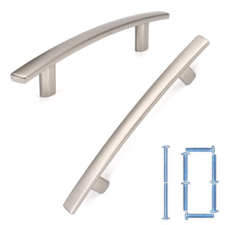 KOOFIZO Curved Bar Cabinet Pull - Brushed Nickel Furniture Arch Handle, 3.8 Inch/96mm Screw Hole Center, 10-Pack for Kitchen Cup