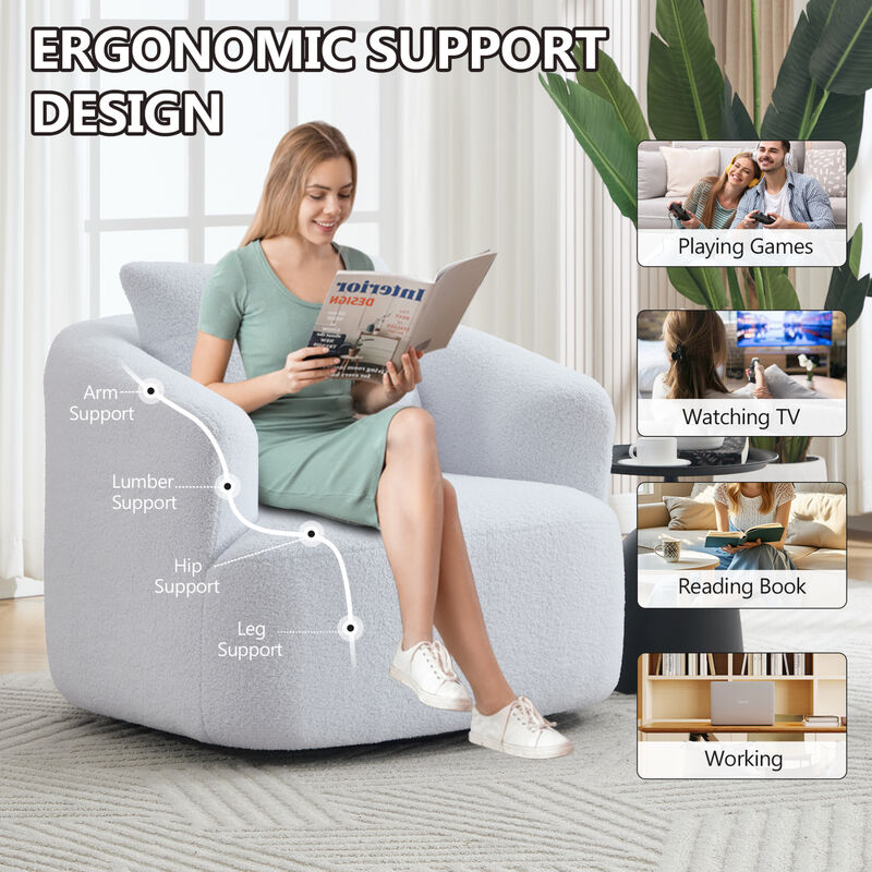 GOODSILO 360-Degree Swivel Round Upholstered Comfort Chair with Plush Pillow image number 7