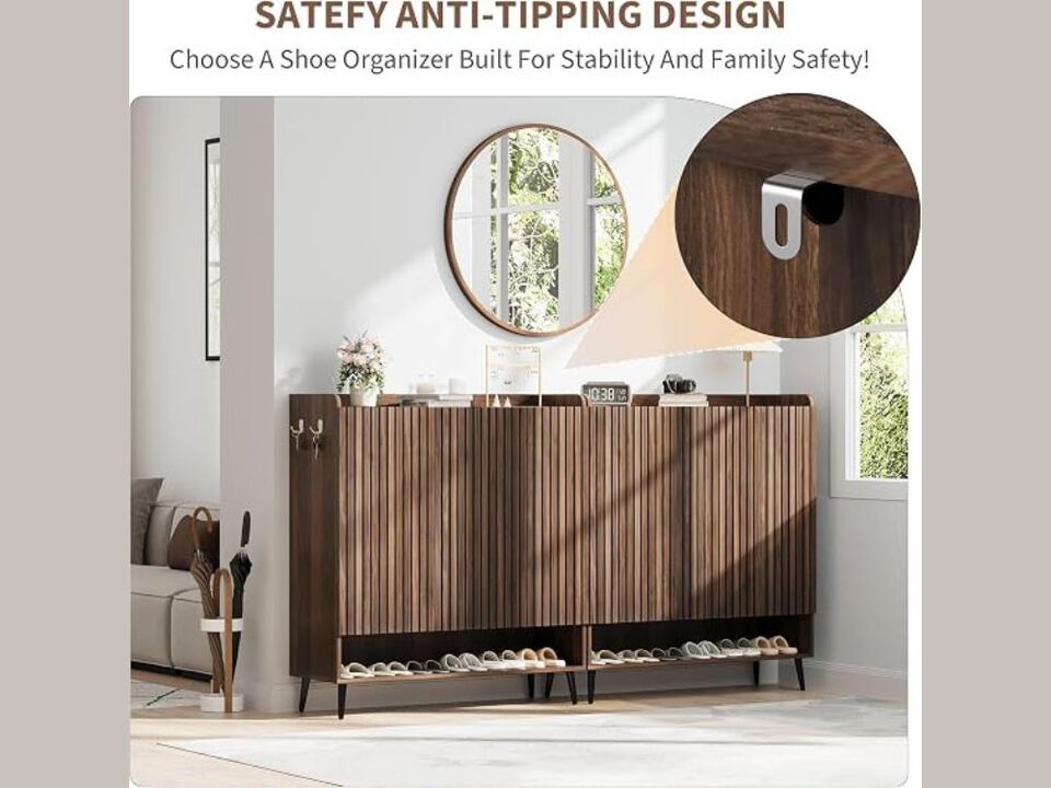 Entryway Shoe Storage Cabinet Adjustable Shelves Brown Large