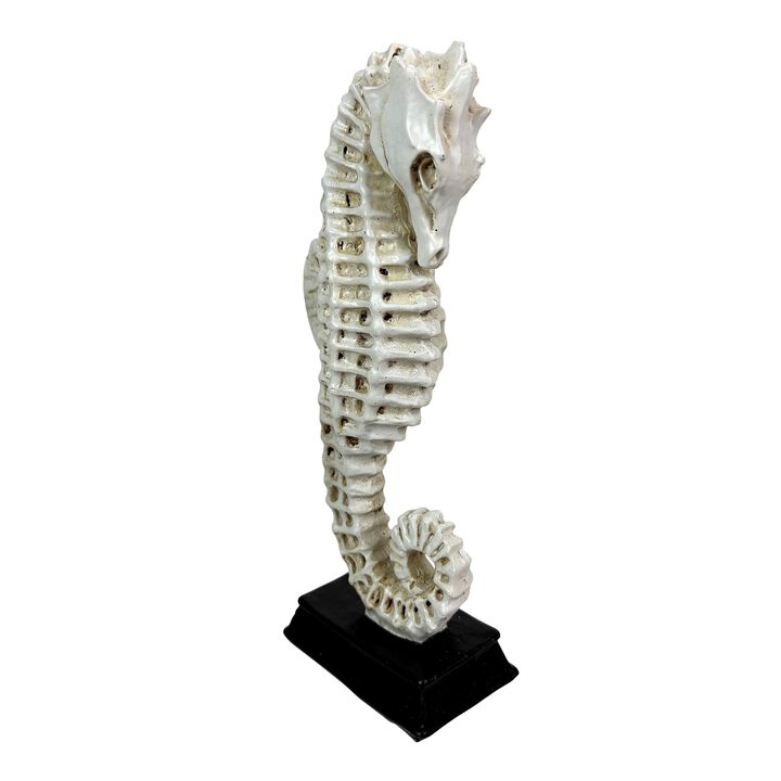 Seahorse Statue Coastal Nautical Resin Tabletop Sculpture 10 Inch Off White