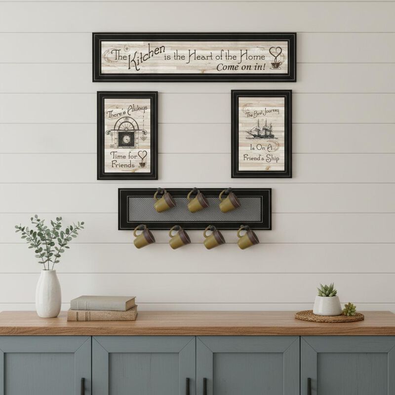 HomeRoots Set Of Four Kitchen Wall Art and Mug Rack image number 1