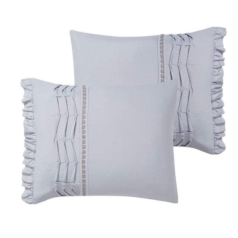 Chic Home Yvette Comforter Set Ruffled Pleated Flange Border Design Bedding Grey, Queen