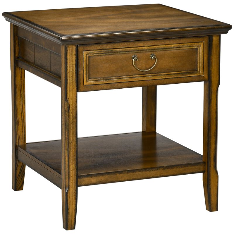 Retro Side Table, End Table with Storage Drawer and Open Shelf for Living Room, Bedroom, Dark Coffee image number 1