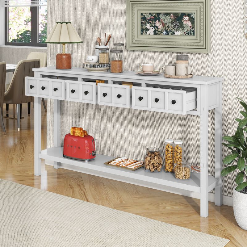 Whisen Rustic Entryway Console Table with Drawers and Bottom Shelf - Gray Wash