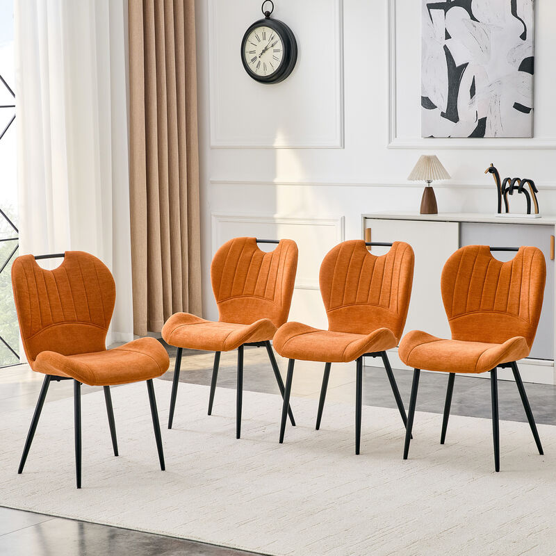 Whisen Set of 4 Upholstered Dining Chairs with Metal Handle, Fabric & Metal Frame, Ergonomic Accent Chairs for Dining Room, Living Room, Office image number 3